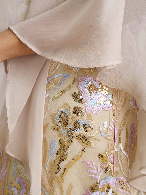 Monroe Short Embroidered Dress With Chiffon Bodice