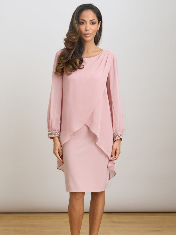 Lexie Embellished Cuff Chiffon Overlay Dress