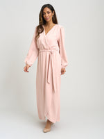 Bow Wrap Long Sleeve Maxi Dress