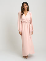 Bow Wrap Long Sleeve Maxi Dress