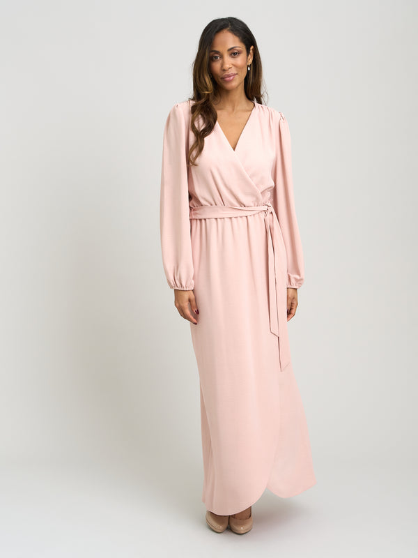 Bow Wrap Long Sleeve Maxi Dress