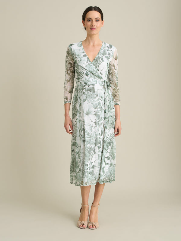 Nancie Floral Mesh Faux Wrap Dress