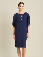 Diamante Trim Chiffon Cape Dress
