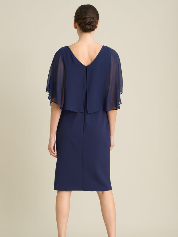 Diamante Trim Chiffon Cape Dress