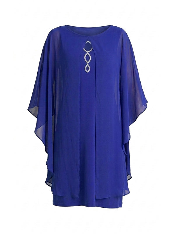 Diamante Trim Chiffon Cape Dress