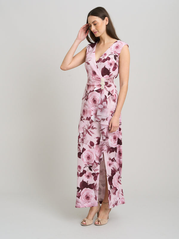 Perla Stretch Floral Diamante Trim Maxi Dress