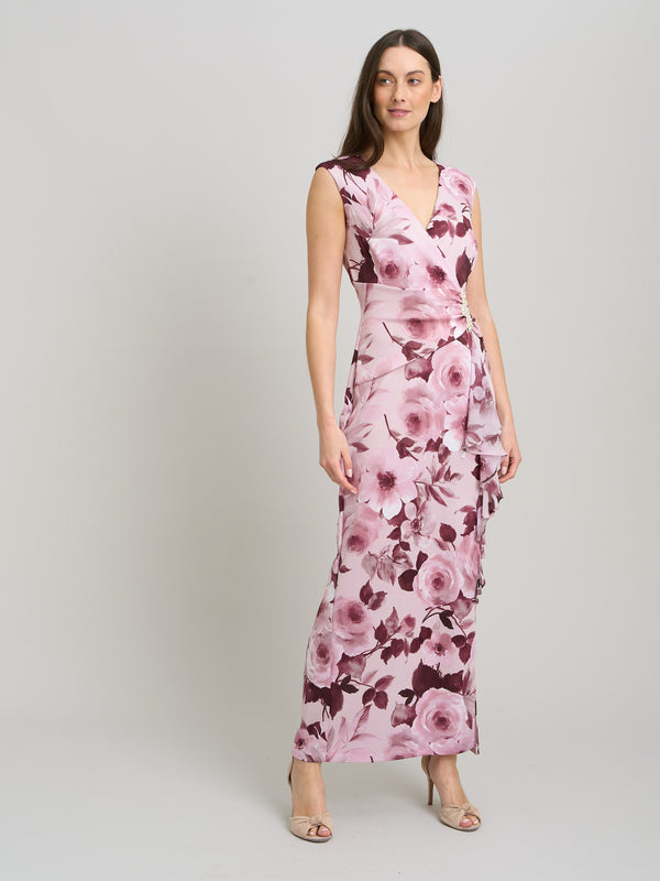 Perla Stretch Floral Diamante Trim Maxi Dress