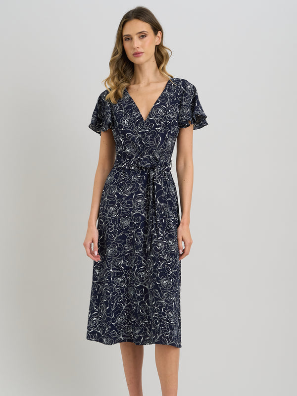 Persia Faux Wrap Flutter Sleeve Dress