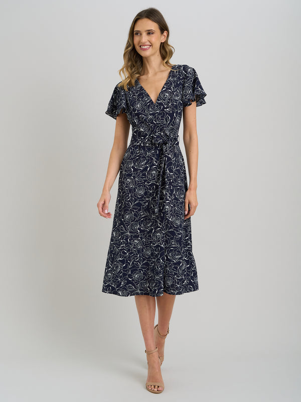 Persia Faux Wrap Flutter Sleeve Dress