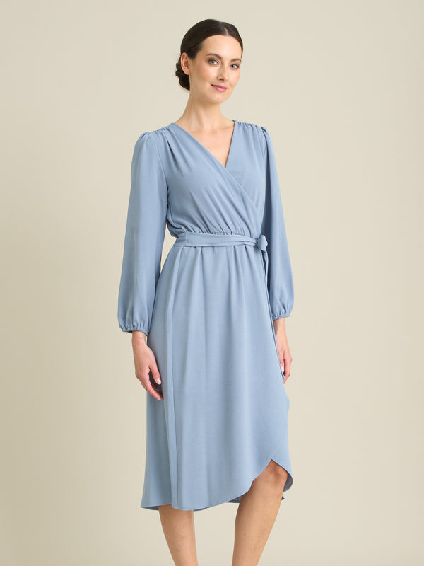 Peyton Bow Wrap Long Sleeve Midi Dress