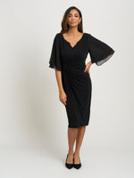 Diamante Trim Dress With Chiffon Sleeves