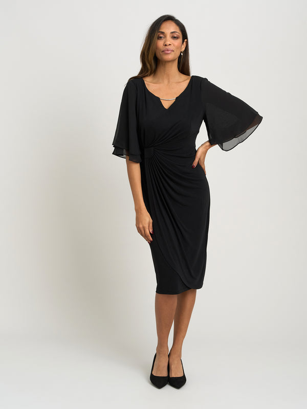 Diamante Trim Dress With Chiffon Sleeves