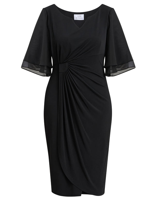 Diamante Trim Dress With Chiffon Sleeves