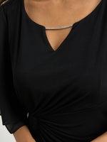 Diamante Trim Dress With Chiffon Sleeves