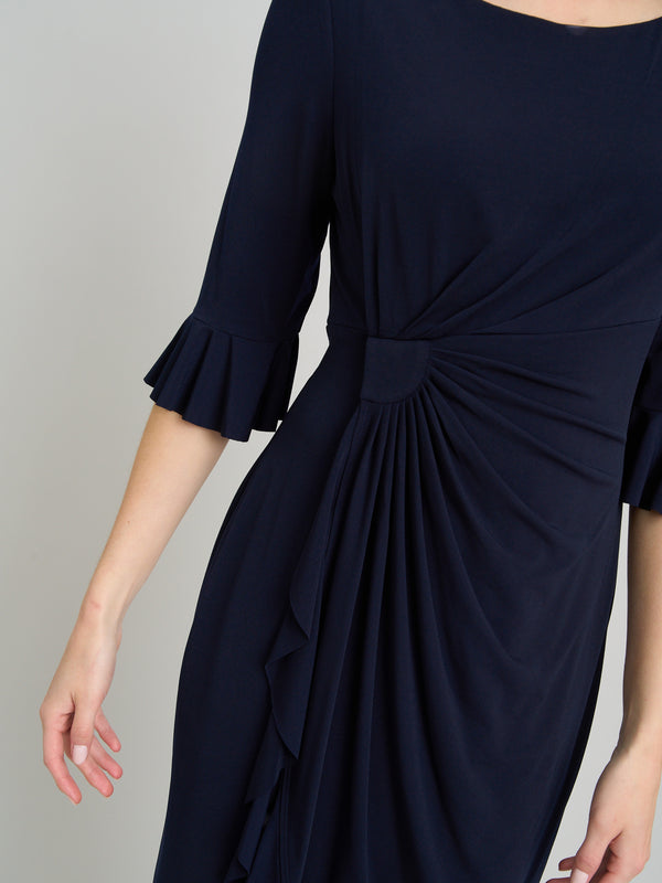 Faux Wrap Jersey Dress With Frill Hem