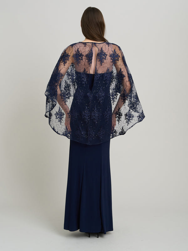 Desire Jersey Maxi Dress With Lace Cape