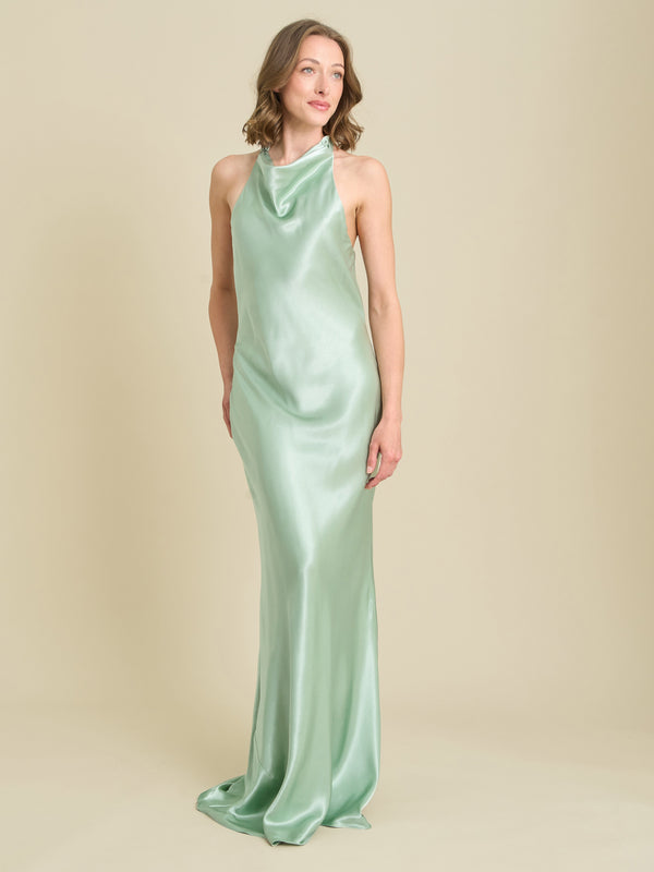 Chassidy Satin Halter Neck Maxi Dress