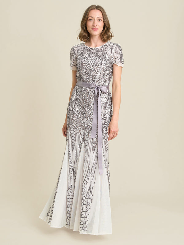 Mindi Embroidered Sequin Godet Maxi Dress