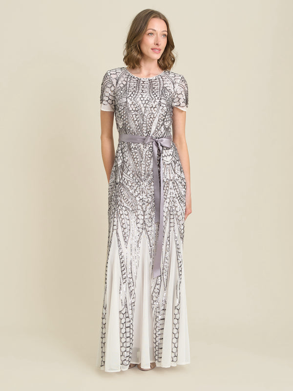 Mindi Embroidered Sequin Godet Maxi Dress