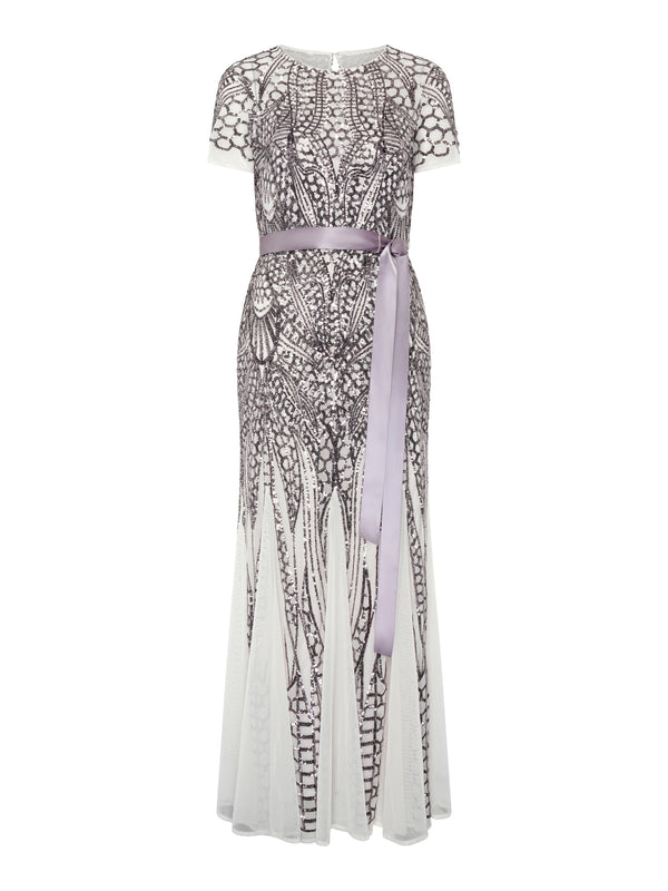 Mindi Embroidered Sequin Godet Maxi Dress