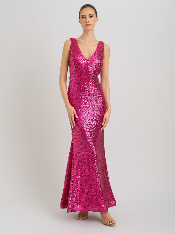 Miller Sequin V Neck Maxi Dress