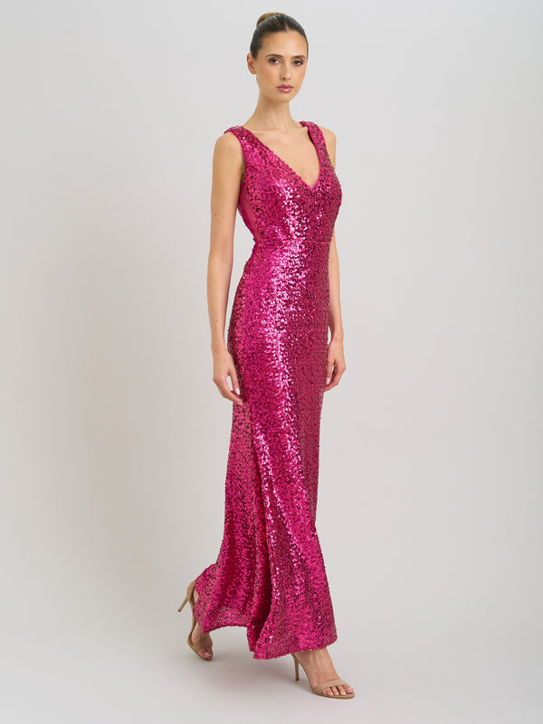 Miller Sequin V Neck Maxi Dress