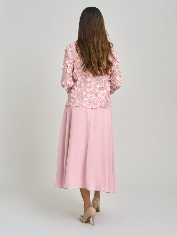 Patty Embellished Lace Jacket And Chiffon Midi Dress