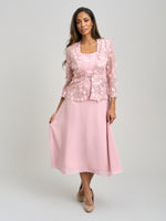 Patty Embellished Lace Jacket And Chiffon Midi Dress