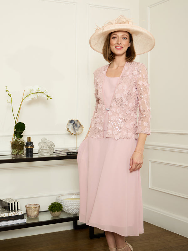 Patty Embellished Lace Jacket And Chiffon Midi Dress