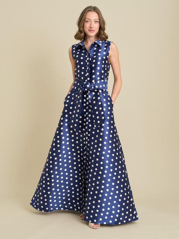 Romi Polka Dot Belt Tie Maxi Dress