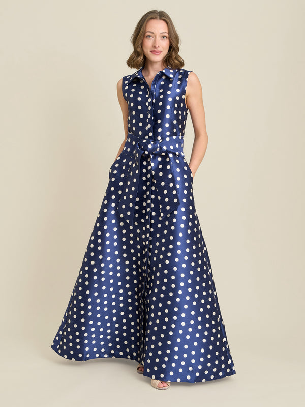 Romi Polka Dot Belt Tie Maxi Dress