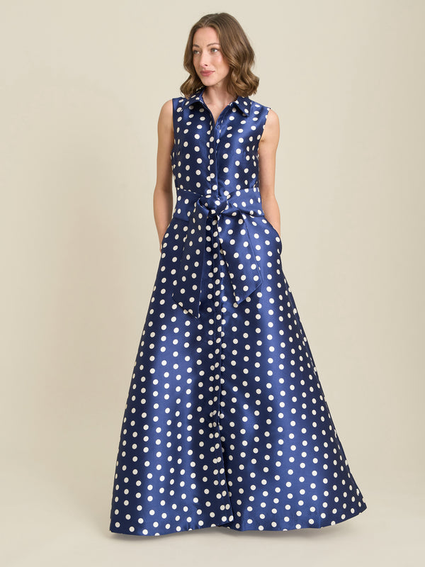Romi Polka Dot Belt Tie Maxi Dress