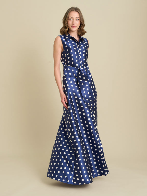 Romi Polka Dot Belt Tie Maxi Dress