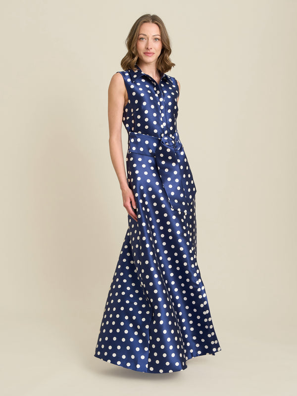 Romi Polka Dot Belt Tie Maxi Dress