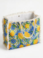 Lemon Print Fringe Tote Bag