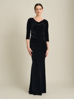 Sophie Black Velvet Maxi Dress With 3/4 Sleeve
