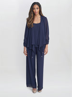 Demelza 3 Piece Chiffon Trouser Suit With Pointed Tiered Jacket
