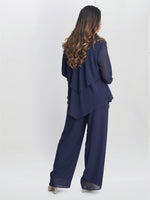 Demelza 3 Piece Chiffon Trouser Suit With Pointed Tiered Jacket