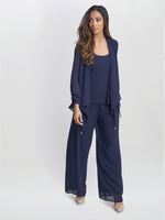 Demelza 3 Piece Chiffon Trouser Suit With Pointed Tiered Jacket