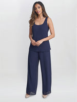 Demelza 3 Piece Chiffon Trouser Suit With Pointed Tiered Jacket