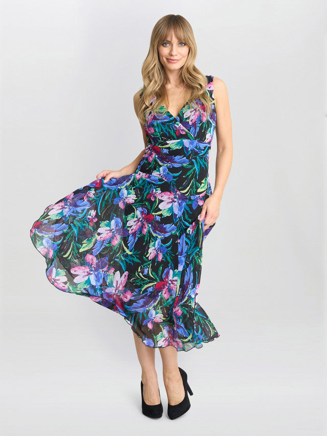 Lisbeth Floral Print Chiffon Asymmetric Hem Dress Gina Bacconi Lisbeth Floral Print Chiffon Asymmetric Hem Dress Gina Bacconi