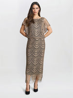 Arleen Long Blouson Fringe Hem Dress