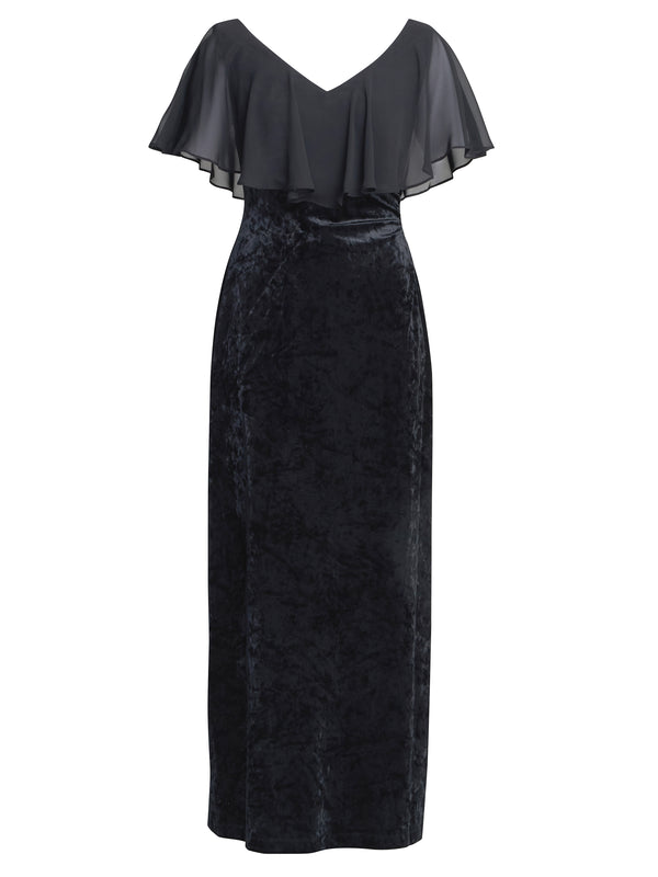 Daphne Velvet Maxi Dress With Chiffon Cape