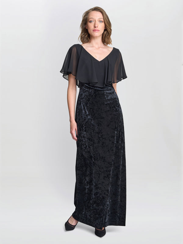 Daphne Velvet Maxi Dress With Chiffon Cape