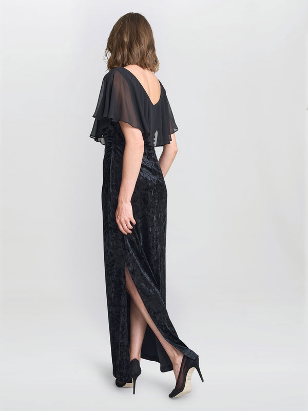 Daphne Velvet Maxi Dress With Chiffon Cape