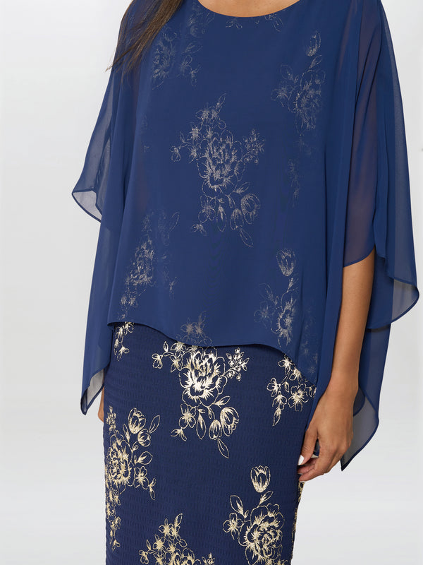 Anne Foil Dress With Chiffon Cape