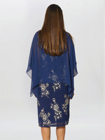 Anne Foil Dress With Chiffon Cape