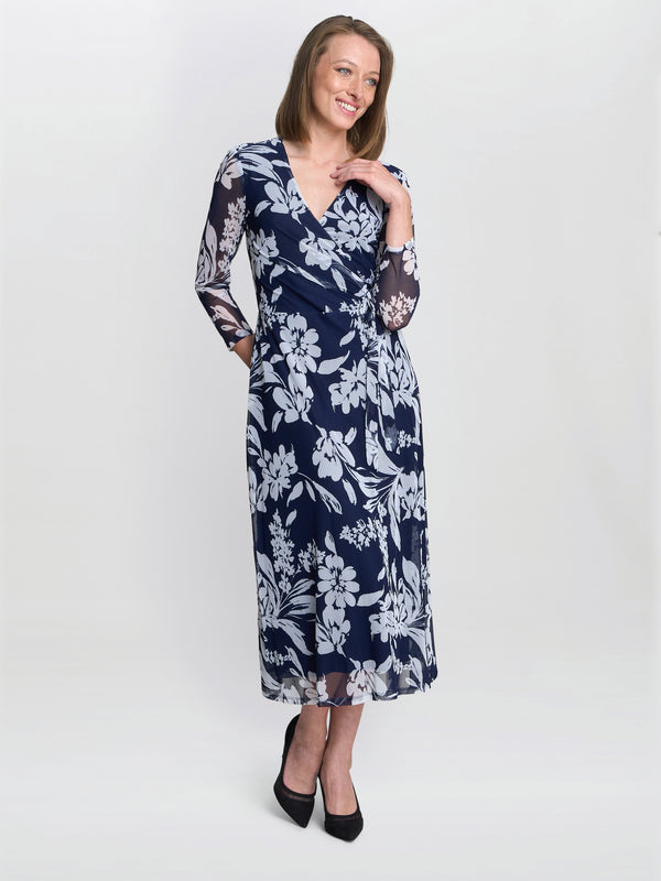 Jan Floral Chiffon Wrap Midi Dress