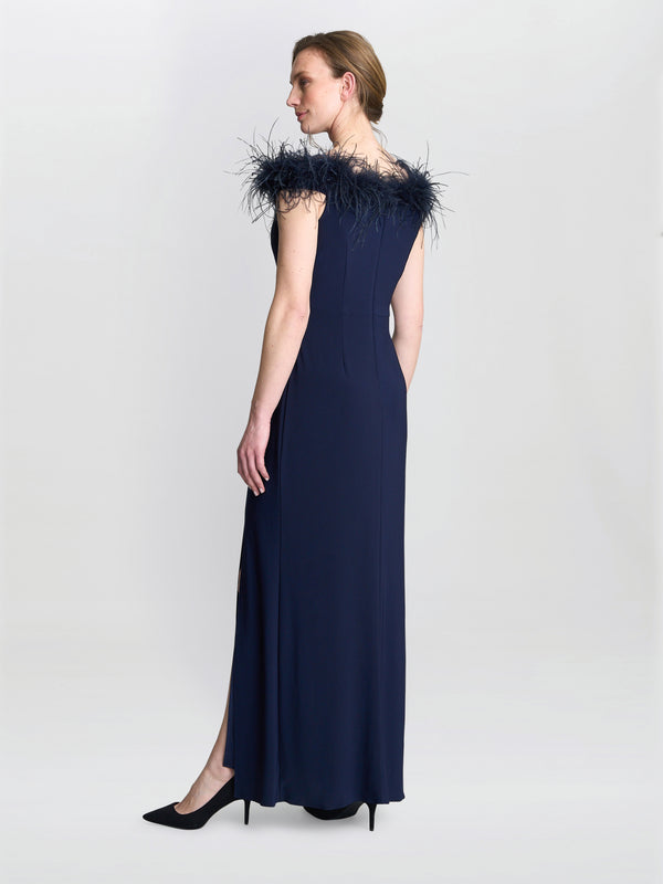 Krissy Feather Top Off Shoulder Maxi Dress