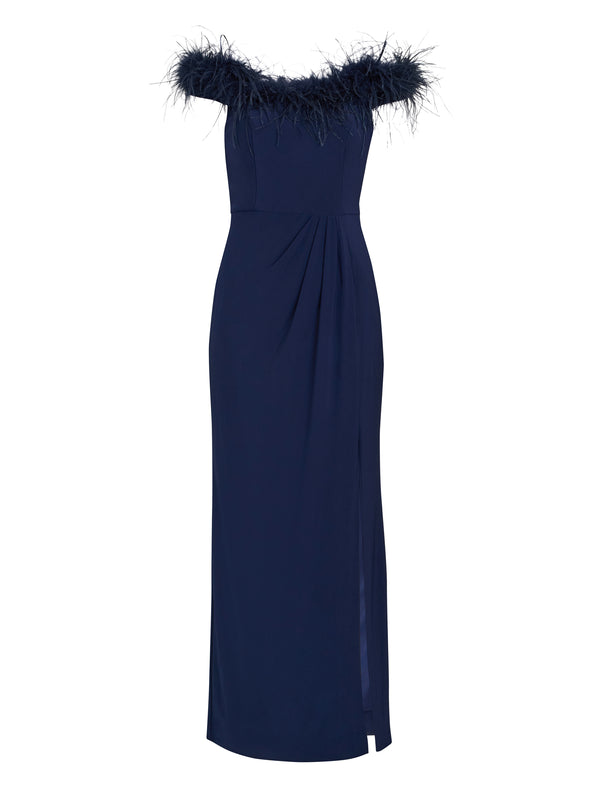 Krissy Feather Top Off Shoulder Maxi Dress